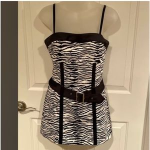 Guess Black/White Belted Mini Zebra Print Dress